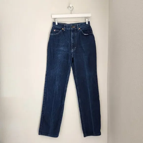Vintage 90s Lee High Waist Straight Leg Jeans Dark Wash Denim USA Made 2 - Picture 13 of 14